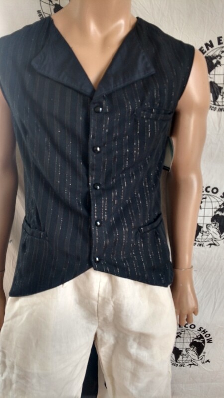 Hermans Tails vest 42 L Blk Wool Satin pin stripe USA