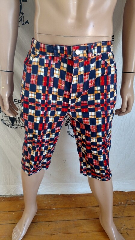 Hermans Eco Shorts pants 70&#39;s Plaid squares 34 x 14 Jeans USA