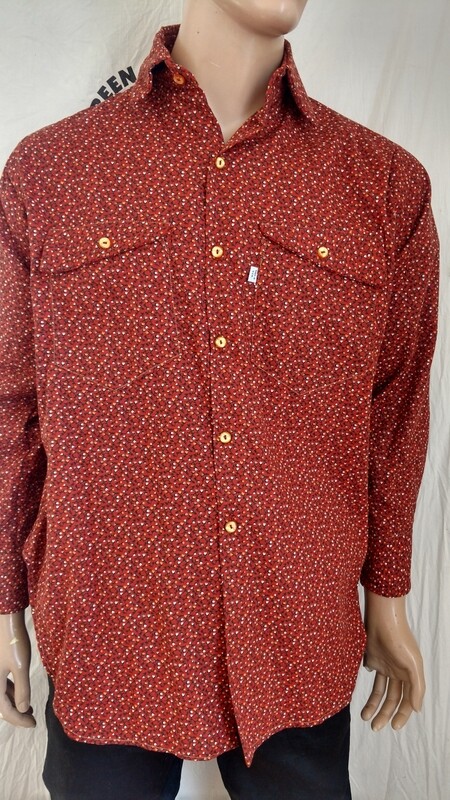 Mens Gaucho Print Sm Flowers  Burnt Orange Shirt Hermans L  USA  Saddle pockets