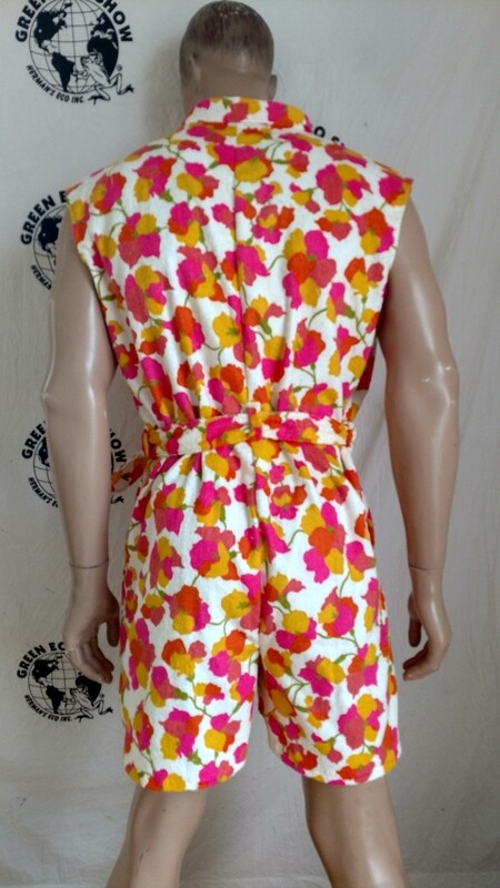 Hermans Terrycloth Beach jumpsuit L made in USA Sleeveless Bright