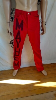 Mens Pants Mayhem 34 X 32 Hermans Red with Black letters USA Jeans