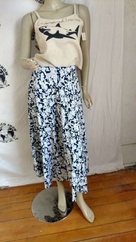 Black White Floral Skirt  Hermans Made in USA S