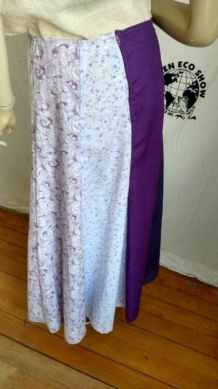 Patchwork Skirt Purple Cotton W 28" Made in USA Hermans