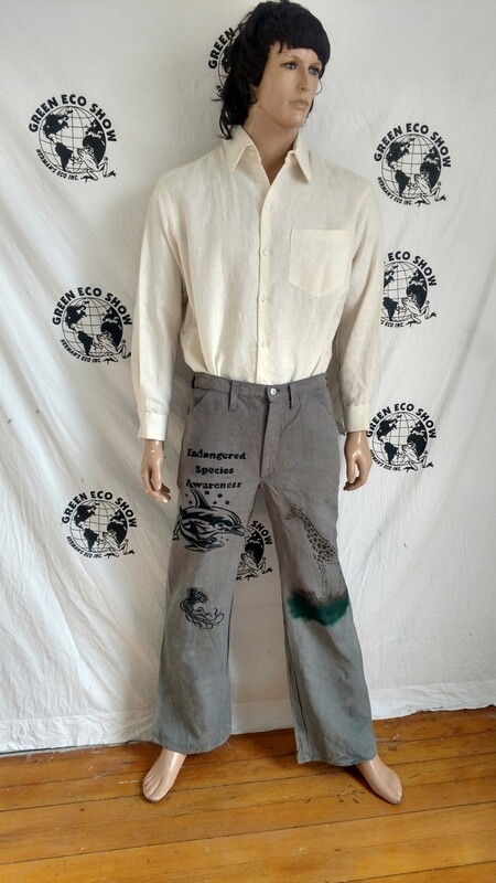 Mens Pants M 34 hermans Hemp Endangered Species giraffe dolphins