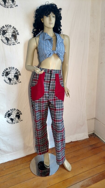 Womens pants High waisted plaid w 30&quot; Hermans