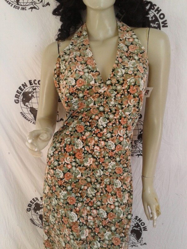Womens long velveteen halter dress m to l flowers