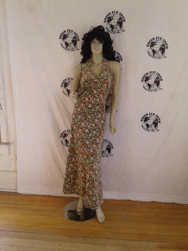 Womens long velveteen halter dress m to l flowers