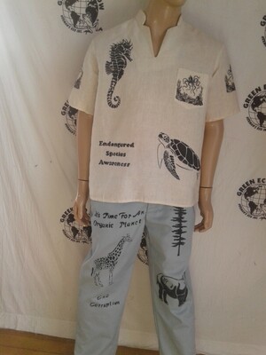 Hermans Hemp Grafitti  mens shirt Endandered Sealife made in USA L