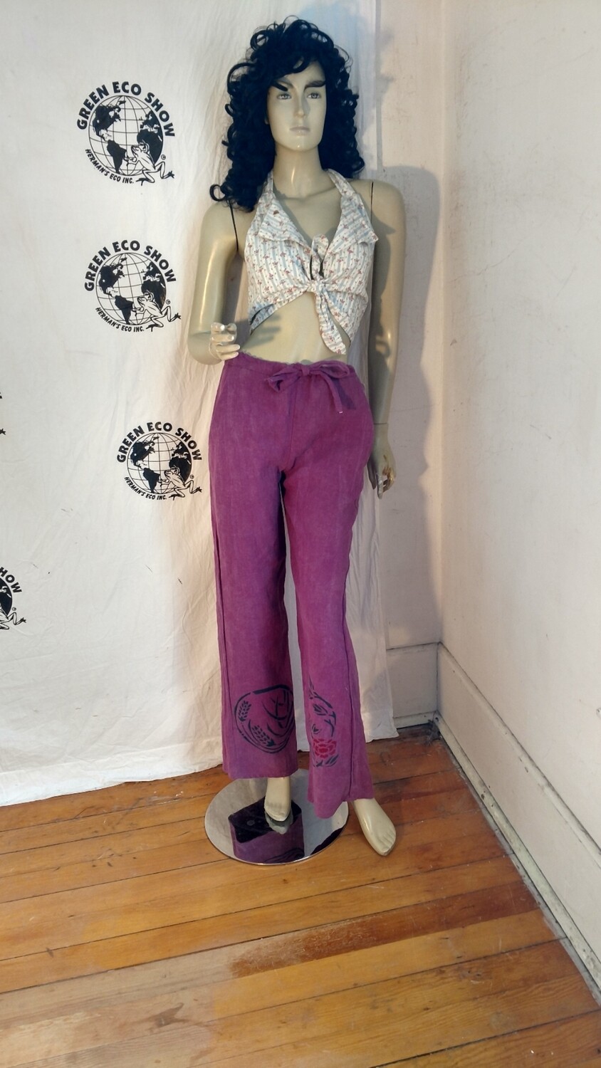 Hermans Hemp airbrushed drawstring pants S,X 32 airbrushed Japanese print