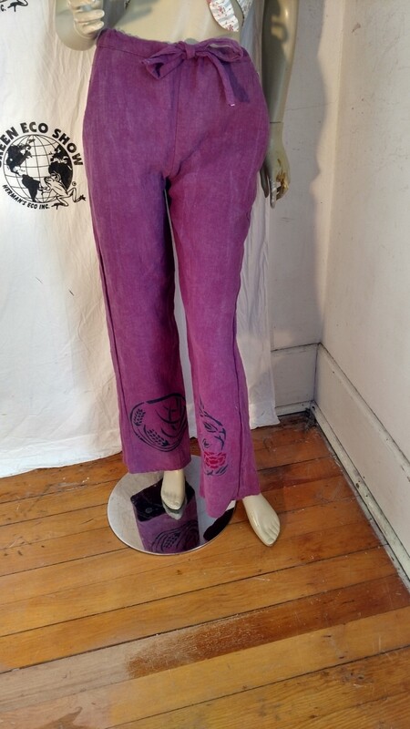 Hermans Hemp airbrushed drawstring pants S,X 32 airbrushed Japanese print