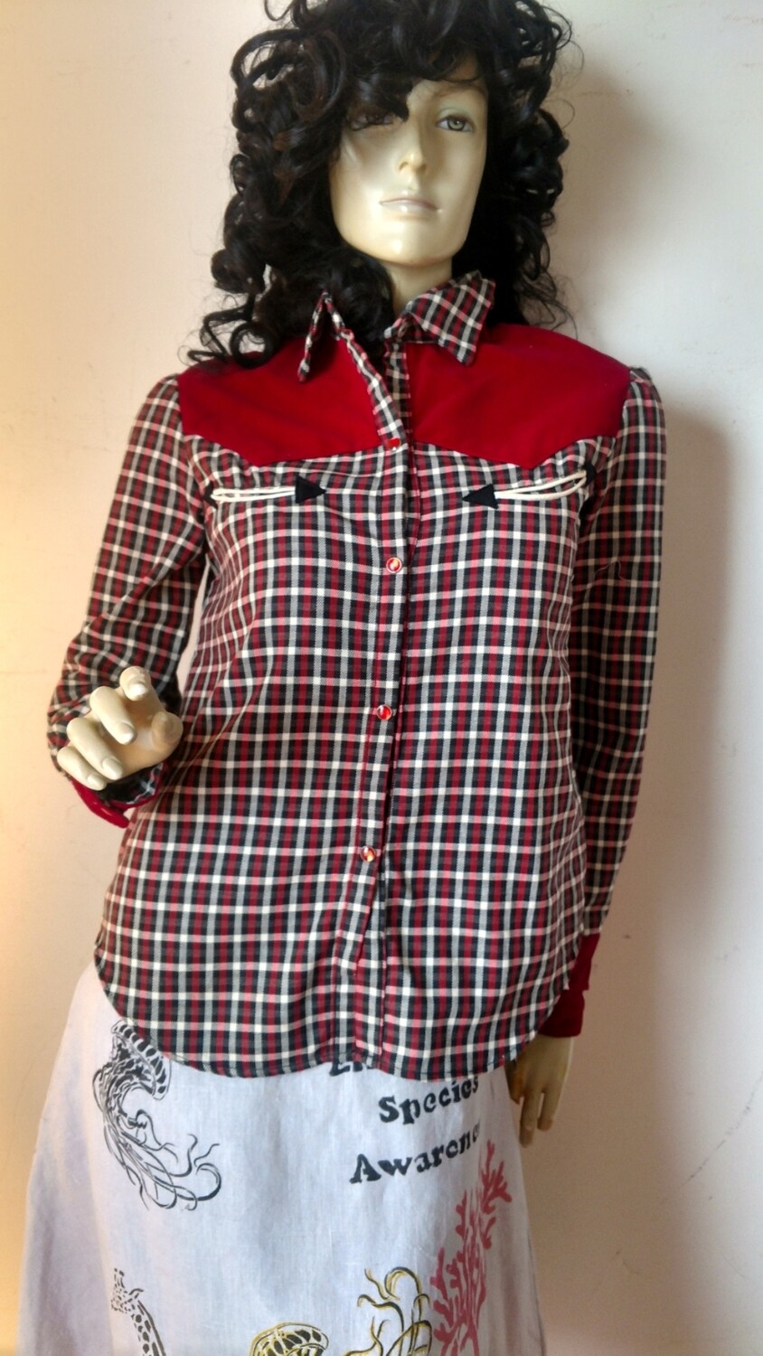 Womens plaid western shirt smiley face pickets USA