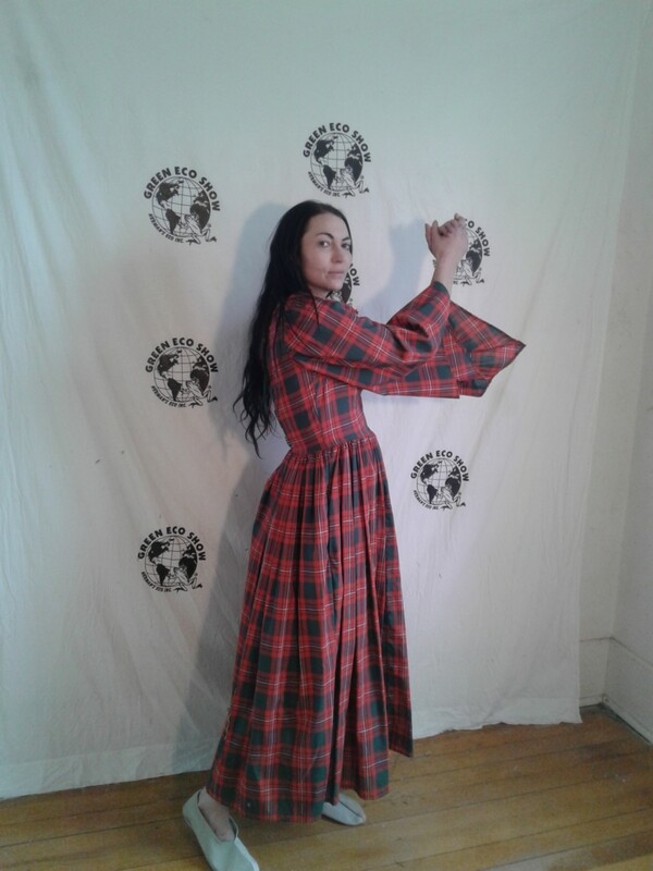 Plaid Old World  Dress S  Anna Herman USA lace up