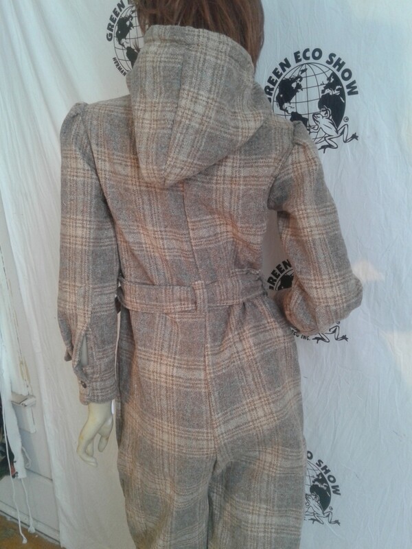 Plaid wool womens jumpsuit Hoodie skiing M Hermans