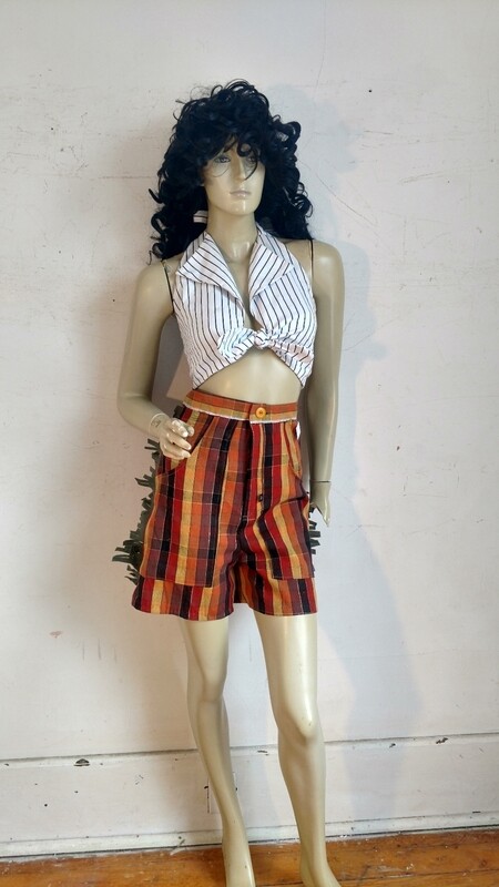 Womens western fringed plaid Denim shorts S 27" USA