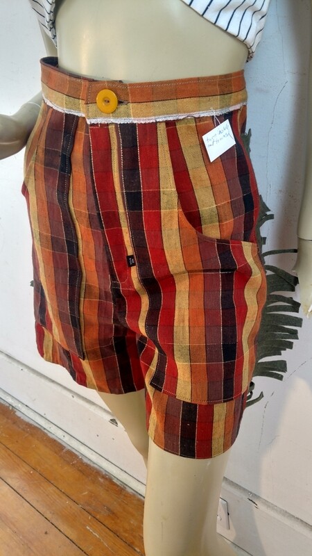 Womens western fringed plaid Denim shorts S 27&quot; USA