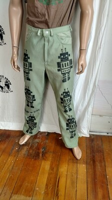 Mens Green Robot jeans 32 X 31 airbrushed