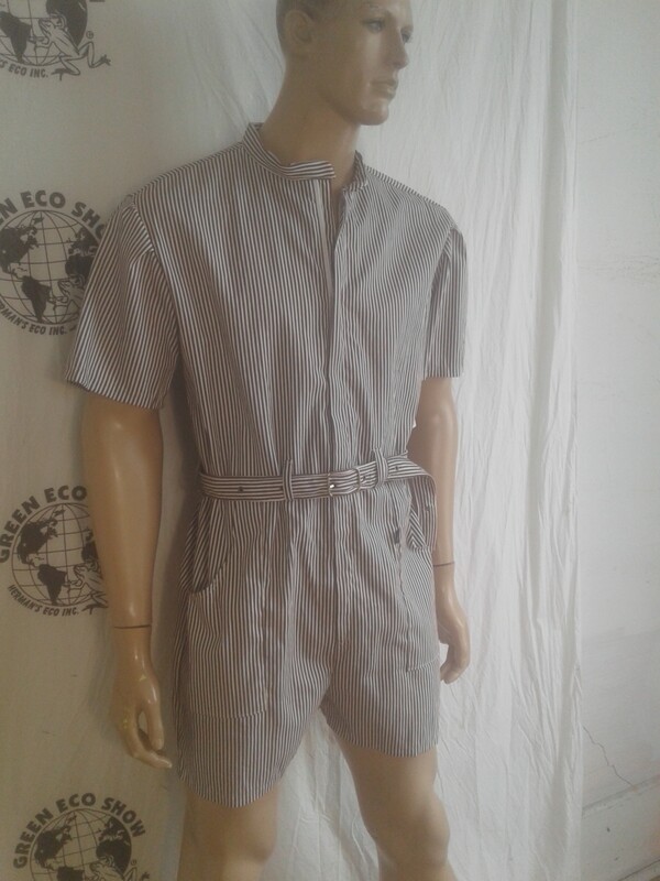 Mens Rompers jumpsuit shorts striped large Hermans Eco