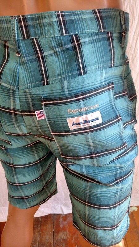 Mens plaid vtg denim shorts 32" Hermans USA