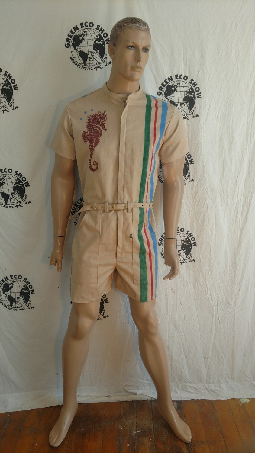 Mens Romper Organic Cotton striped nat  color