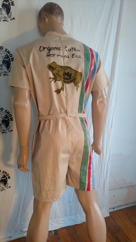 Mens jumpsuit romper organic cotton L  striped frog dolphins