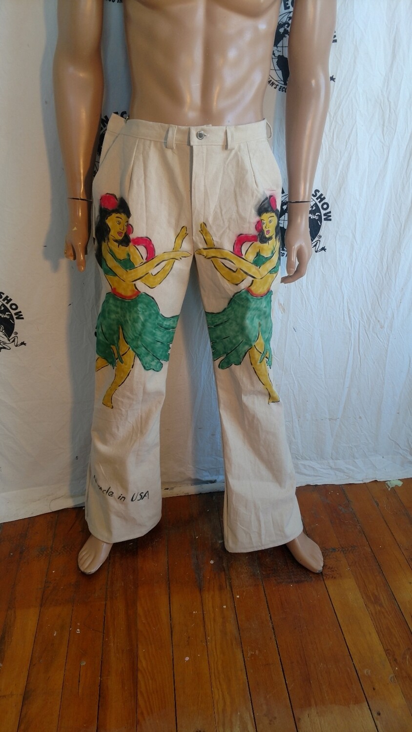 Hula Girl  Mens pants 34 x 33 airbrushed Hermans Eco Canvas