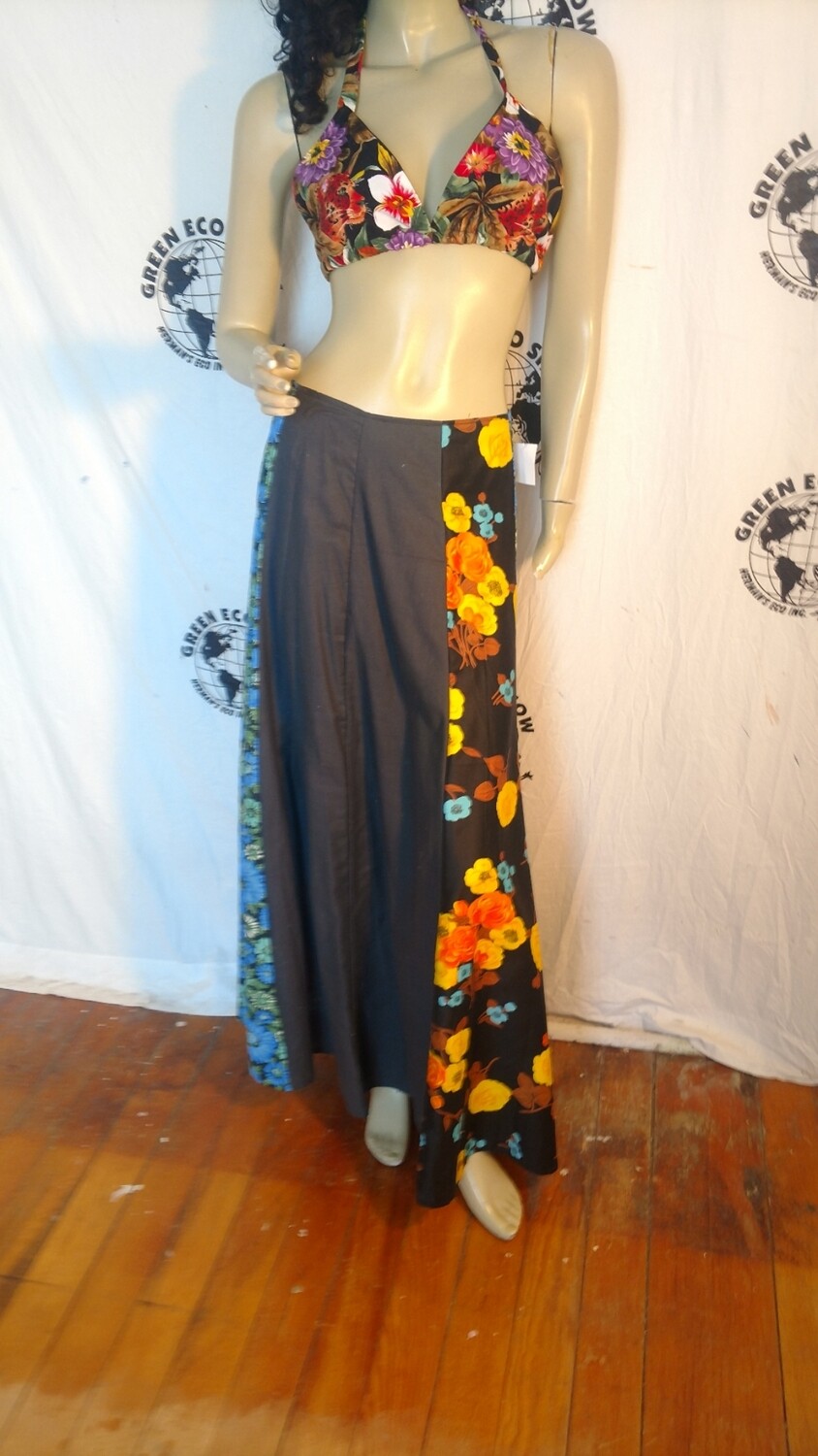 Black flower patchwork skirt w 28 M black Hermans Eco USA