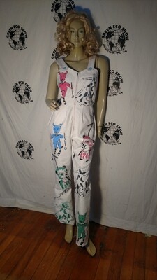 Womens overalls airbrushed Hermans M pandas pigs pixie