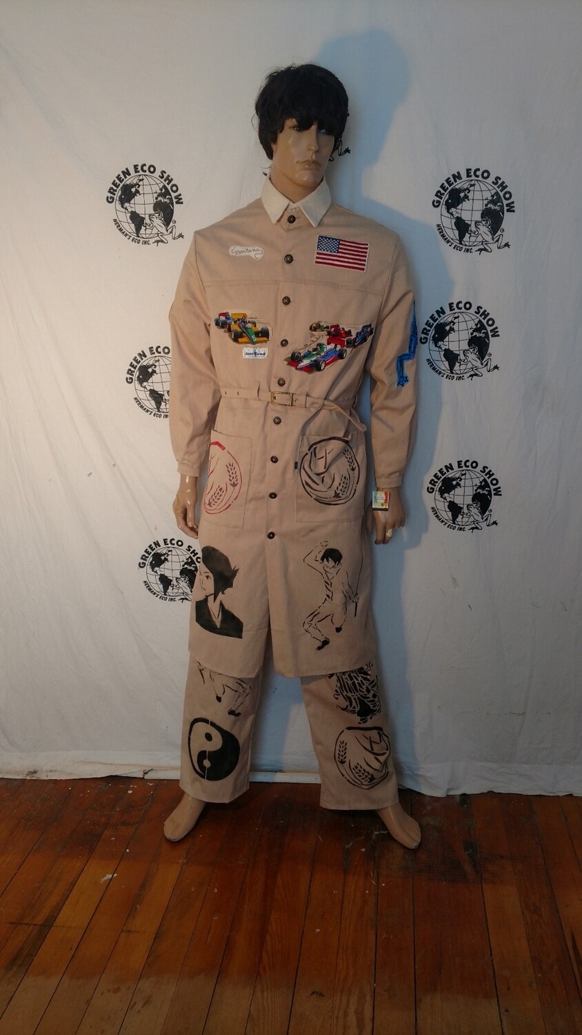 Suit Nat color Organic Cotton Hermans Eco  graphics Asian pants suit