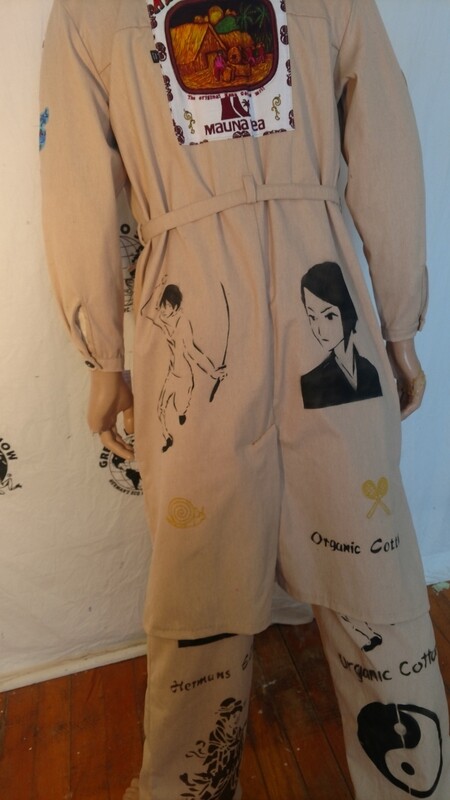 Suit Nat color Organic Cotton Hermans Eco  graphics Asian pants suit