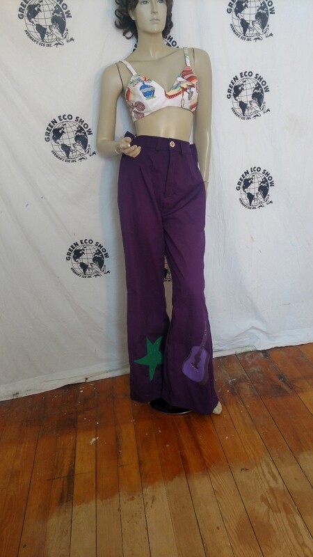 High waisted applique bells pants rhinestones Hermans