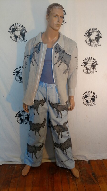 Goat suit match shirt pants L linen cotton