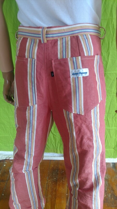 Men's Striped pink high waisted bell bottom pants Jeans 33"