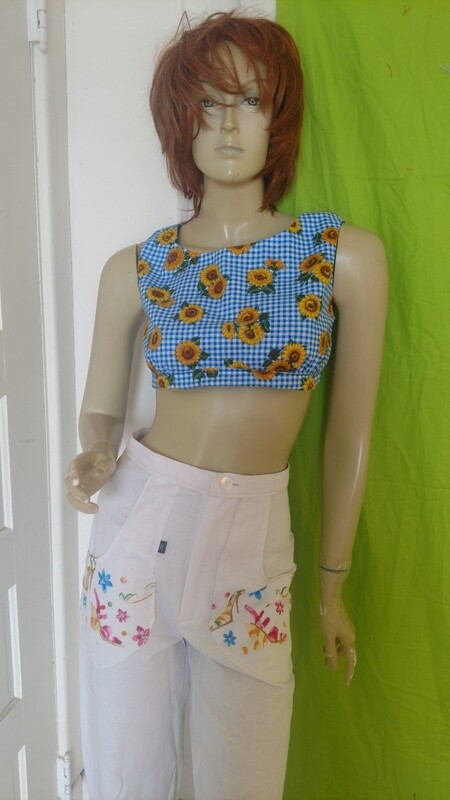 Crop top S sunflower check Hermans