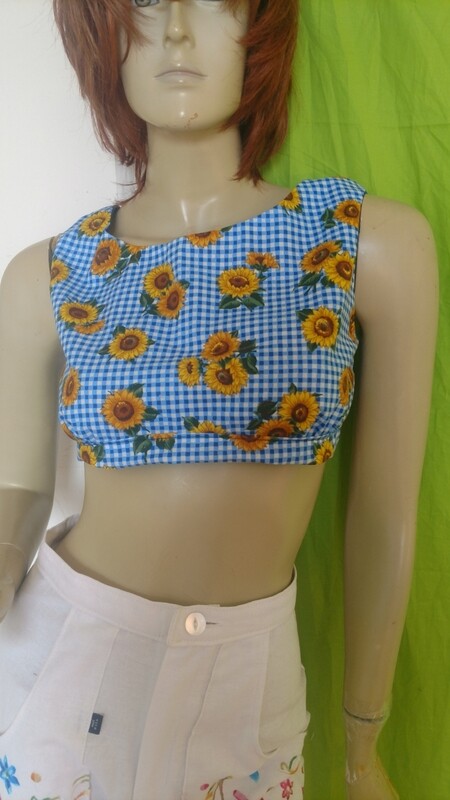 Crop top S sunflower check Hermans