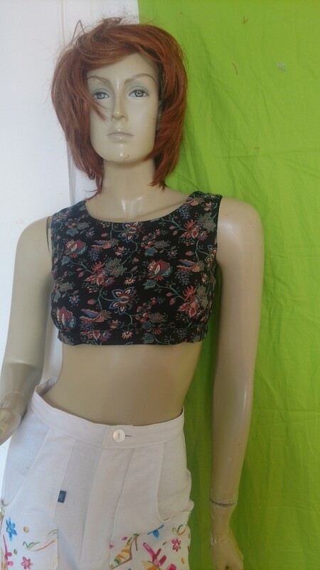 Crop Top blk foral S Hermans Eco USA