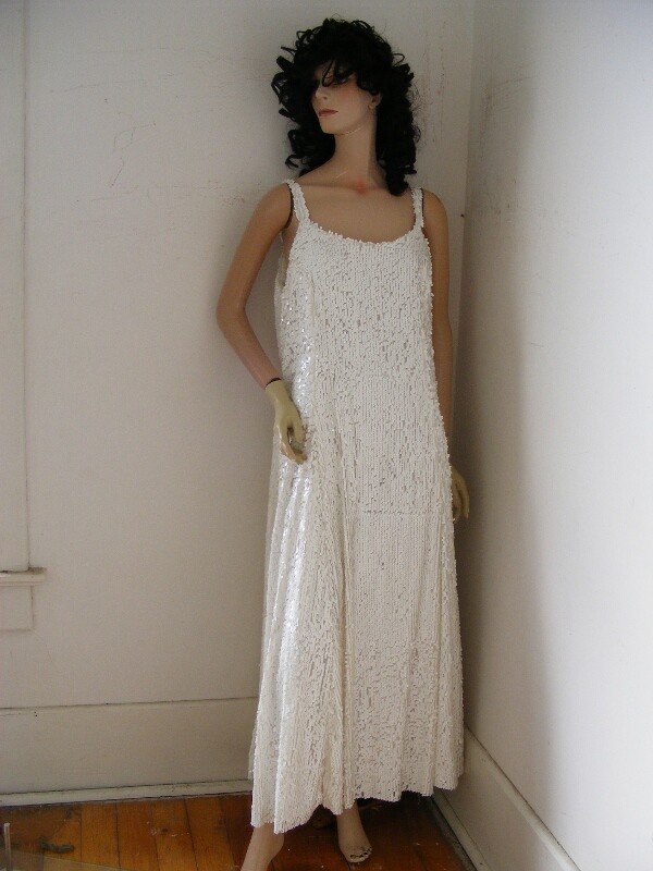 White Sequin Gown Formal L Anna Herman USA
