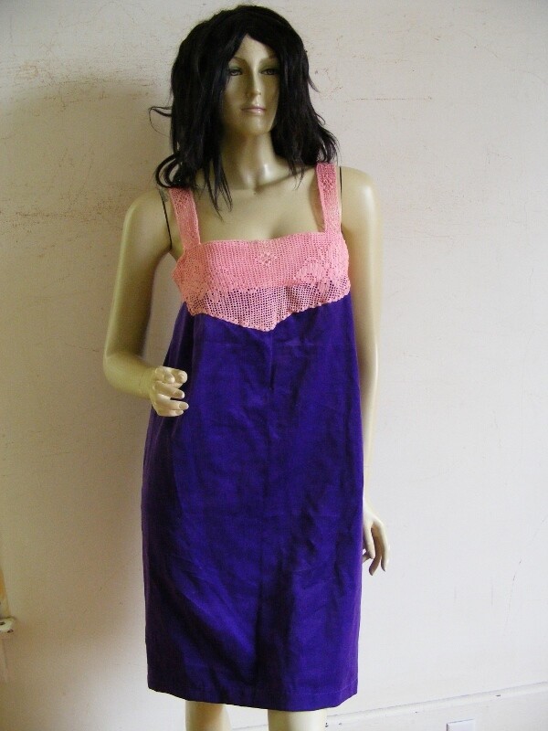 Purple velvet Pink Crochet Dress M Hermans  Eco