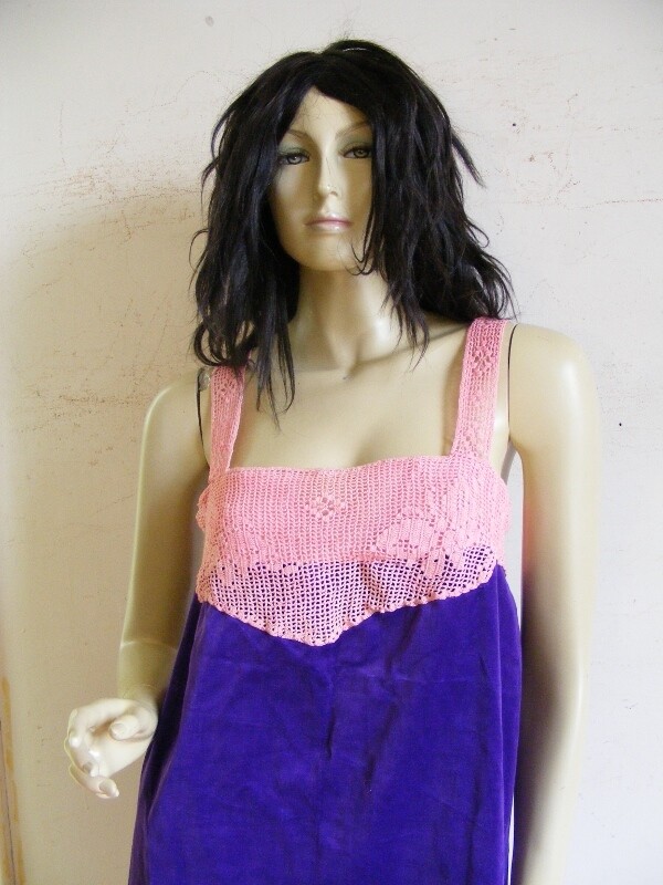 Purple velvet Pink Crochet Dress M Hermans  Eco