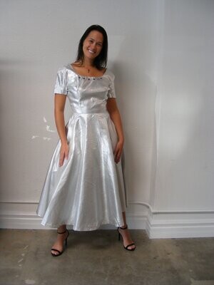 Silver Lamee Party Dress M Hermans Made in USA Rhinestones