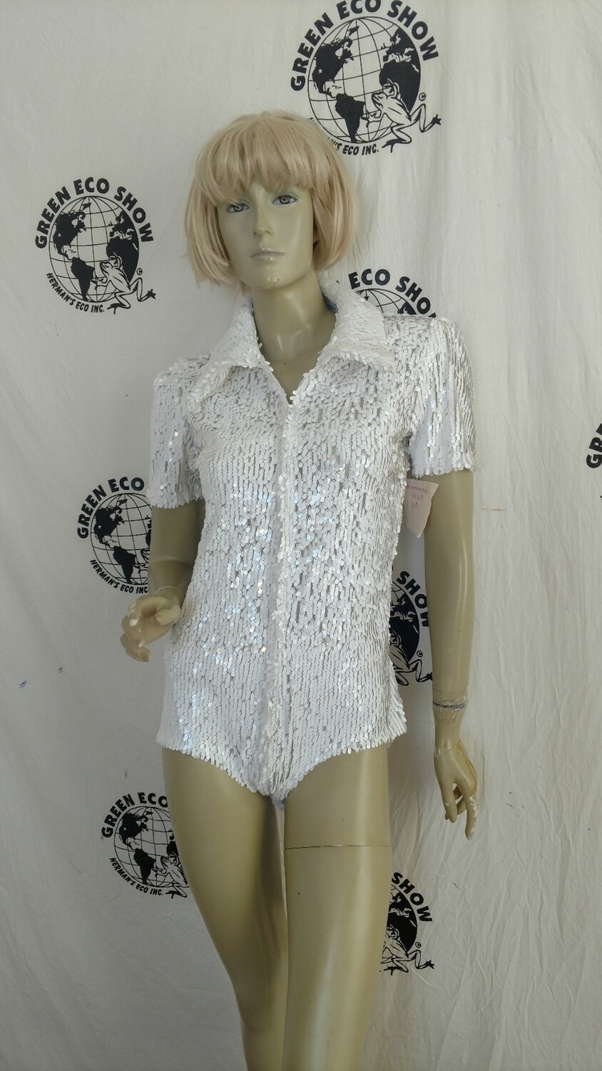 White Sequin Romper s to M by Anna Herman USA