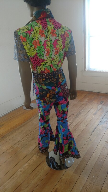 Mens Patchwork bell Jumpsuit M