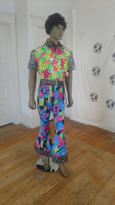 Mens Patchwork bell Jumpsuit M