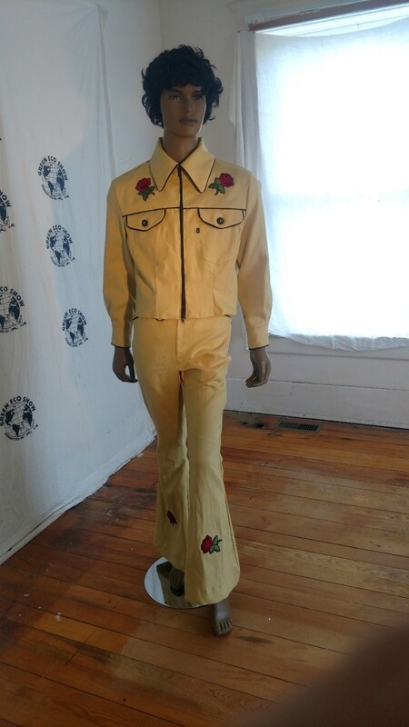 Mens Western Linen Suit Piping 42 bells zip up Hermans