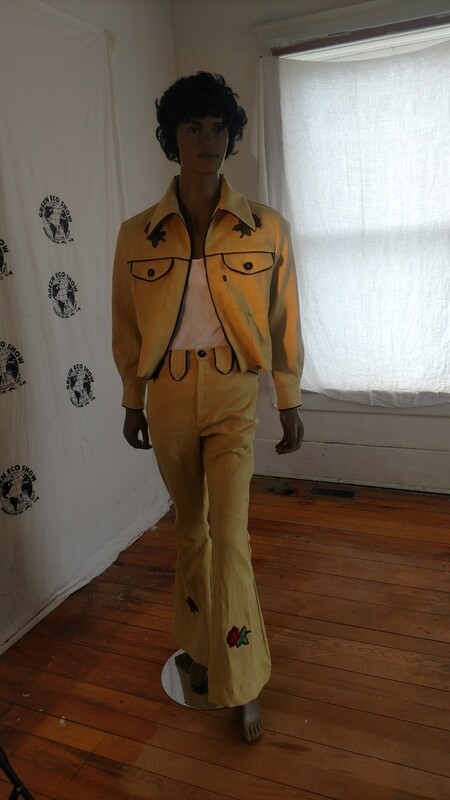 Mens Western Linen Suit Piping 42 bells zip up Hermans