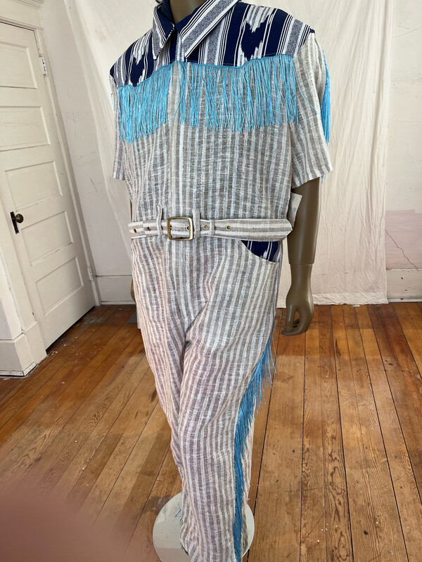Mens Western Striped Jumpsuit 3X L