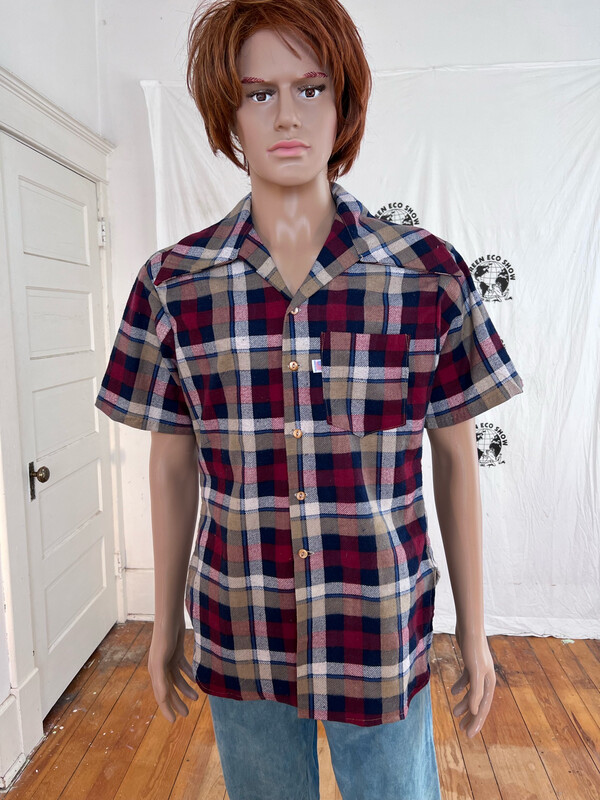 Mens Flannel Plaid Short sleeve Shirt Hermans Eco