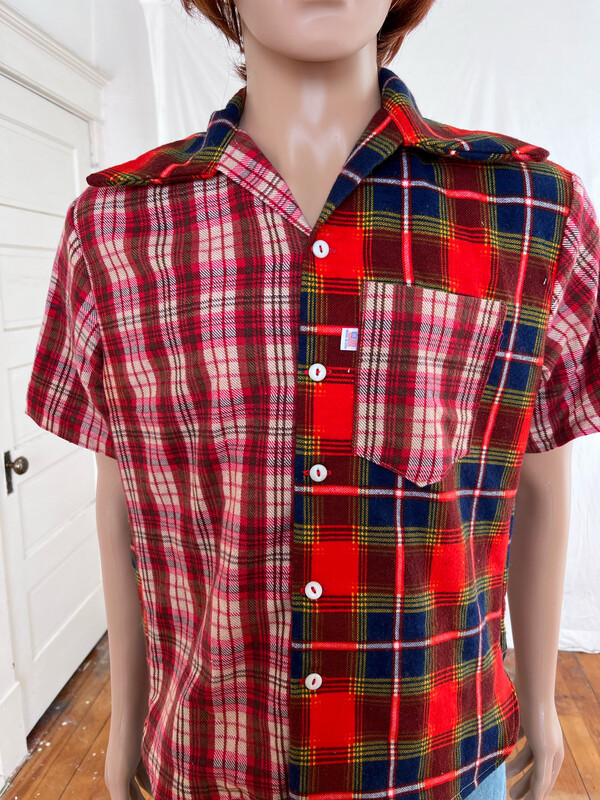 Mens plaid Patchwork Shirt Med Hermans