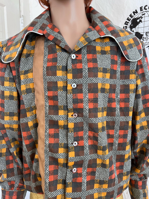 Anna Herman Big Collar Plaid Mens Shirt L USA