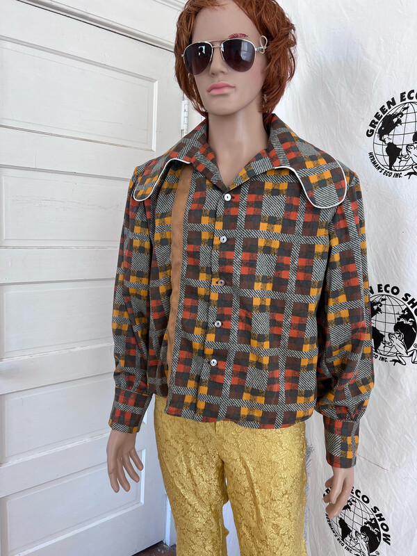 Anna Herman Big Collar Plaid Mens Shirt L USA