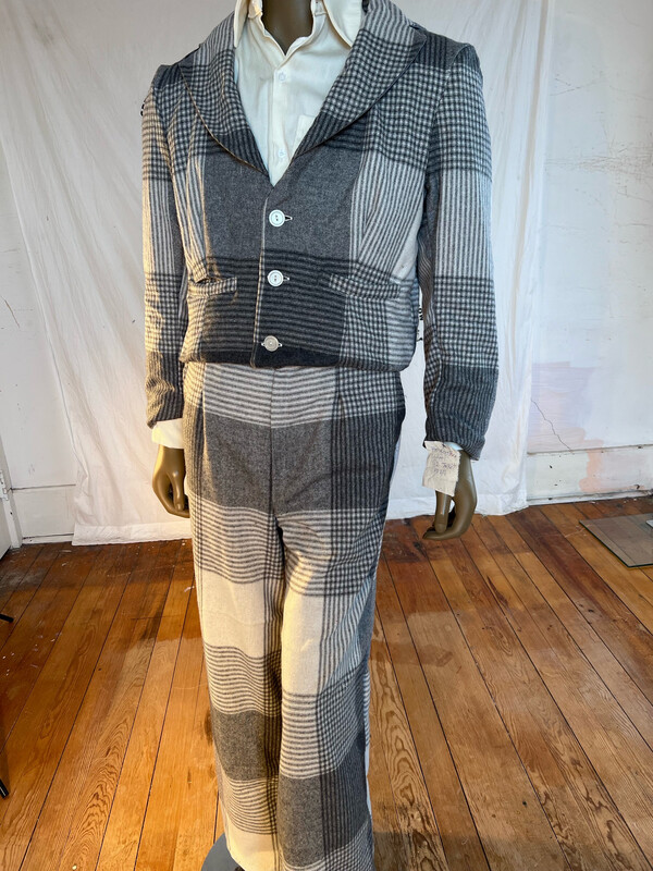 Mens Plaid Wool Suit By Anna Herman 42 33 31 Wide Leg